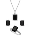 Macy's 3-pc. Set Onyx & Diamond Accent Square-cut Pendant Necklace, Ring And Stud Earrings In Sterling Silv In Onyx