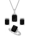 Macy's 3-pc. Set Onyx & Diamond Accent Pendant Necklace, Ring And Stud Earrings In Sterling Silver In Sterling Silver