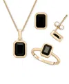 Macy's 3-pc. Set Onyx Octagon Pendant Necklace, Ring & Stud Earrings In 14k Gold-plated Sterling Silver In Onyx