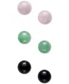Macy's 3-pc. Set Rose Quartz, Dyed Green Jade, & Onyx Stud Earrings In Sterling Silver In Sterling Silver