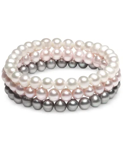 Macy's 3-pc. Set White Cultured Freshwater Pearl (6-1/2 Mm) Stretch Bracelets (also In White/gray/peacock & In Metallic