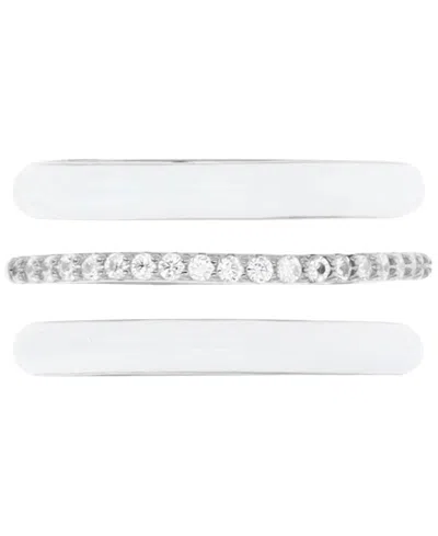 Macy's 3-pc. Set Enamel & Cubic Zirconia Stack Ring In Sterling Silver