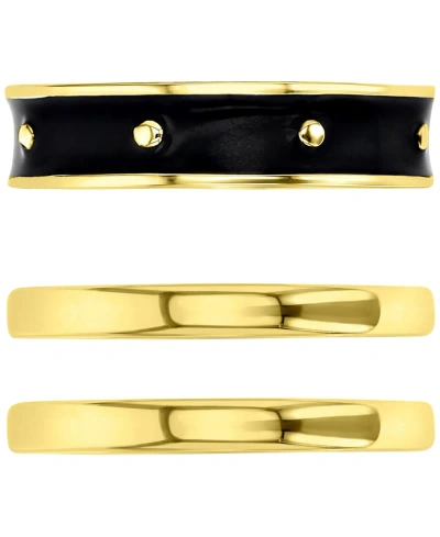 Macy's 3-pc. Set Enamel & Polished Stack Rings In 14k Gold-plated Sterling Silver In Black,gold