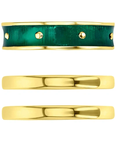 Macy's 3-pc. Set Enamel & Polished Stack Rings In 14k Gold-plated Sterling Silver In Green,gold
