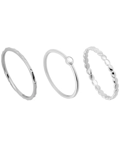 Macy's 3-piece Cubic Zirconia Hammered Ring Set (0.12 Ct. T.w.) In Sterling Silver In Metallic