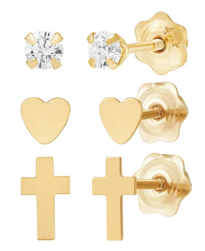 Macy's 3-piece Stud Earring Set In 10k Yellow Gold