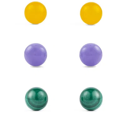 Macy's 3-pc. Lavender Jade, Yellow Jade And Malachite (8mm) Stud Earrings Set In Sterling Silver In Gold