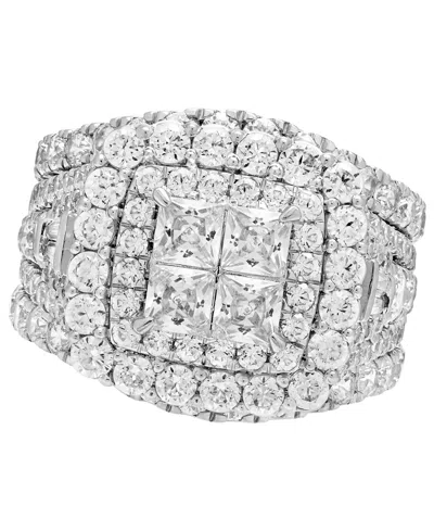 Macy's 3-piece Diamond Halo Bridal Ring Set (4 Ct. T.w.) In 14k White Gold In Metallic