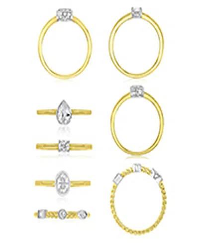 Macy's 4-pc. Polished Cubic Zirconia Quadruple Ring In 14k Yellow Gold Over Sterling Silver In Red