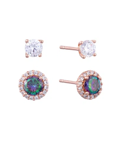 Macy's 4mm Cubic Zirconia And 5mm Mystic Halo Stud Earrings