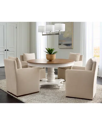 Macy's 5 Pc. Set (mandeville Round Dining Table & 4 Kenity Ii Arm Chairs), Created For  In White