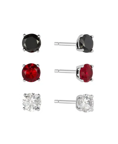 Macy's 5mm Cubic Zirconia Red, Clear And Black Trio Stud Earrings In Red Black