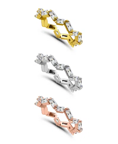 Macy's 6 7/8 Cttw 3pc Set- 3x2mm And 4x2mm Baguette Cubic Zirconia Stones- Zig Zag Pattern Ring In Multi