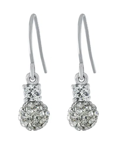 Macy's 6mm Pave Crystal Ball Drop Wire Earrings In Sterling Silver