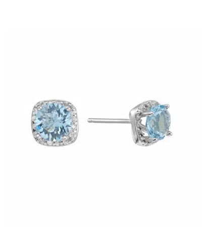 Macy's 6mm Round Crystal With Cubic Zirconia Halo Stud Earrings In Aqua