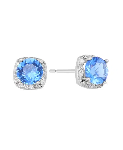 Macy's 6mm Round Crystal With Cubic Zirconia Halo Stud Earrings In Blue