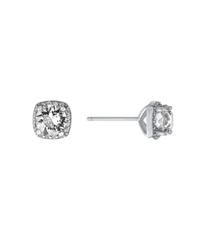 Macy's 6mm Round Crystal With Cubic Zirconia Halo Stud Earrings In Clear