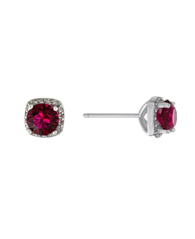 Macy's 6mm Round Crystal With Cubic Zirconia Halo Stud Earrings In Red
