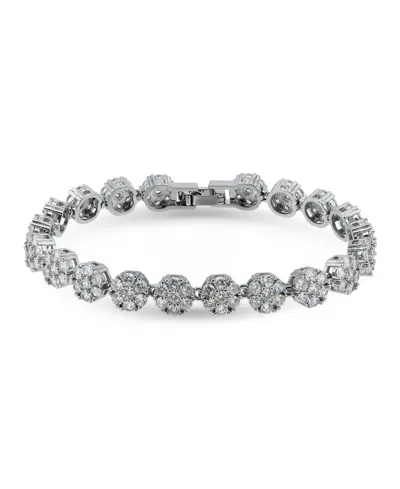 Macy's 7 Ct. T.w 2mm Round Cut Cubic Zirconia Stones Cluster Flower Link Bracelet, Created For  In Burgundy