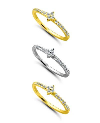 Macy's 7/8 Cttw 3pc Set- Pave Cubic Zirconia Diamond Shape Design On Pave/polish Combo 4mm Band Ring In Gold