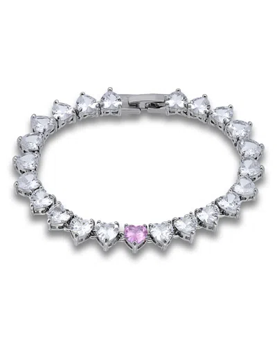 Macy's 7mm Heart Cut Cubic Zirconia Stones With 7mm Pink Center Cubic Zirconia Stone Bracelet, Created For  In Silver