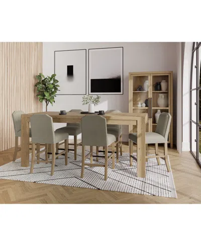 Macy's 7pc Counter Height Dining Set (davie Rectangular Table & 6 Hinsen Stools) In Sand