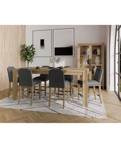 Macy's 7pc Counter Height Dining Set (davie Rectangular Table & 6 Hinsen Stools) In Slate
