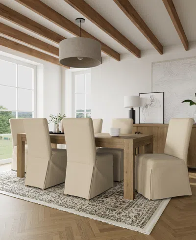 Macy's 7pc Dining Set (davie Rectangular Table & 6 Estby Chairs) In Ivory