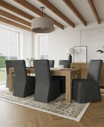Macy's 7pc Dining Set (davie Rectangular Table & 6 Estby Chairs) In Slate