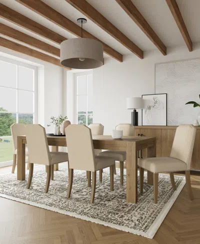 Macy's 7pc Dining Set (davie Rectangular Table & 6 Hinsen Chairs) In Ivory