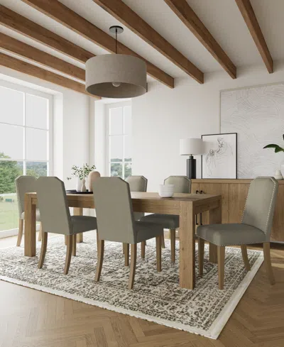 Macy's 7pc Dining Set (davie Rectangular Table & 6 Hinsen Chairs) In Sand
