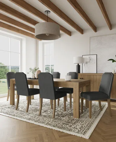 Macy's 7pc Dining Set (davie Rectangular Table & 6 Hinsen Chairs) In Slate