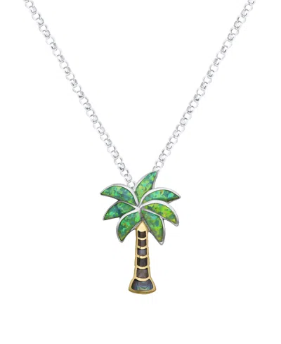 Macy's Abalone & Kyocera Green Opal Palm Tree Pendant Necklace In Sterling Silver