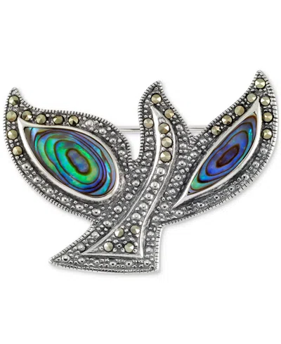 Macy's Abalone & Marcasite (1/3 Ct. T.w.) Dove Pin In Sterling Silver