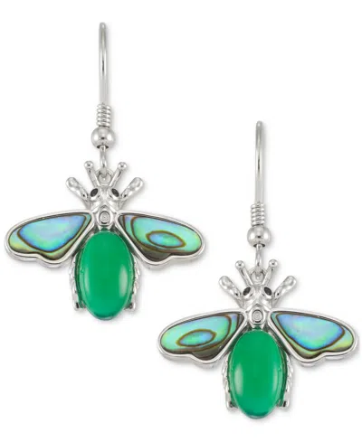 Macy's Abalone, Green Agate, & Marcasite Bee Drop Earrings In Sterling Silver