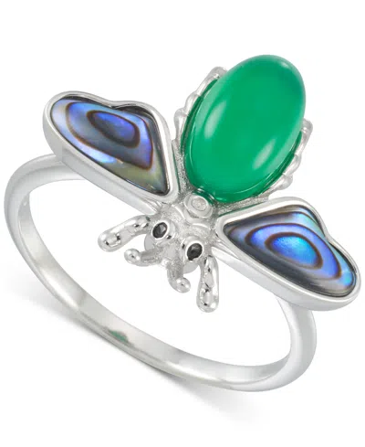 Macy's Abalone, Green Agate, & Marcasite Bee Ring In Sterling Silver
