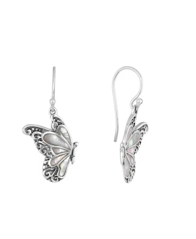 Macy's Abalone Imitation Pearl Oxidized Butterfly Drop Earrings In White