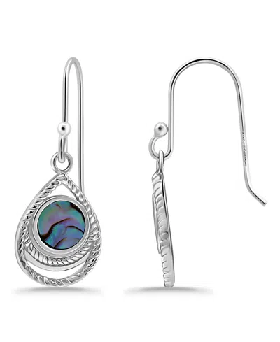 Macy's Abalone Inlay Center Fishhook Drop Earrings In Silver
