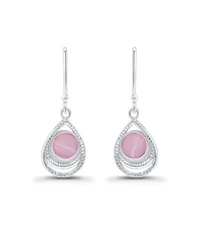Macy's Abalone Inlay Center Fishhook Drop Earrings In Silver,pink