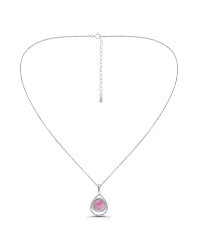 Macy's Abalone Inlay Center Pendant Necklace In Silver,pink