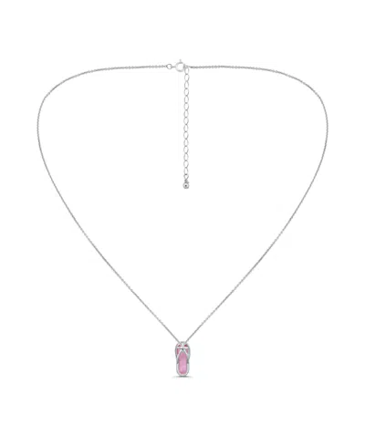 Macy's Abalone Inlay Flip Flop Necklace In Silver,pink