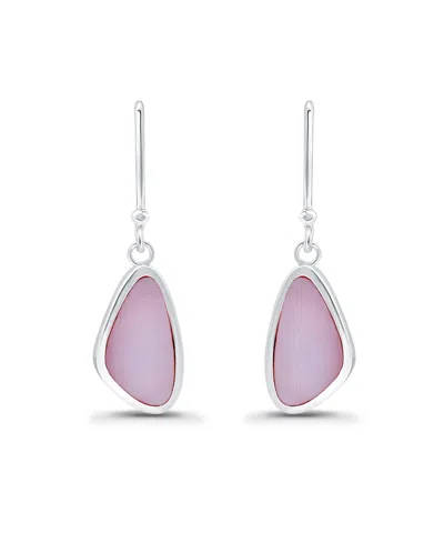 Macy's Abalone Inlay Freeform Fishhook Drop Earrings In Silver,pink