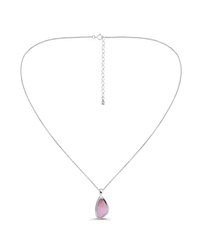 Macy's Abalone Inlay Freeform Pendant Necklace In Silver,pink