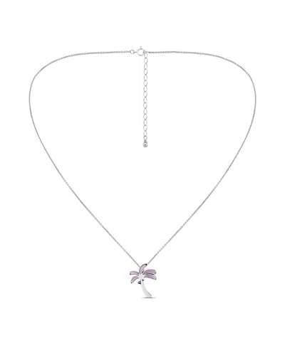 Macy's Abalone Inlay Palm Tree Necklace In Silver,pink