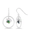 Macy's Abalone Inlay "paw" Circle Fishhook Drop Earrings In Silver