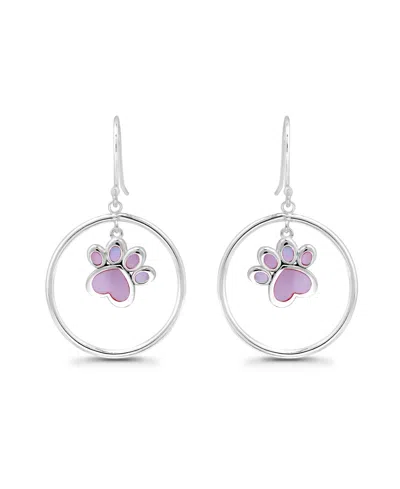 Macy's Abalone Inlay "paw" Circle Fishhook Drop Earrings In Silver,pink