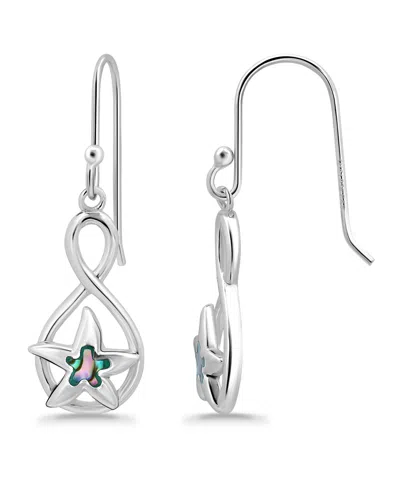 Macy's Abalone Inlay Starfish Motif Fishhook Drop Earrings In Silver