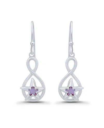 Macy's Abalone Inlay Starfish Motif Fishhook Drop Earrings In Silver,pink