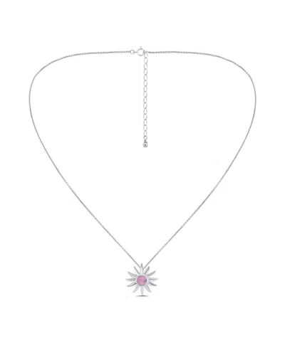 Macy's Abalone Inlay Sunburst Necklace In Silver,pink