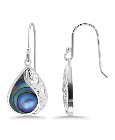 Macy's Abalone Inlay Teardrop Filigree Fishhook Earrings In Silver